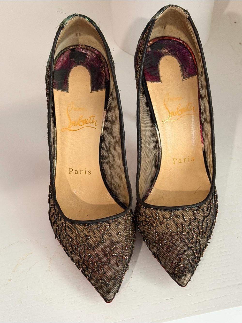 Christian Louboutin Follies Lace 100 Metallic Pumps Heels EU 36 - Picture 3 of 5